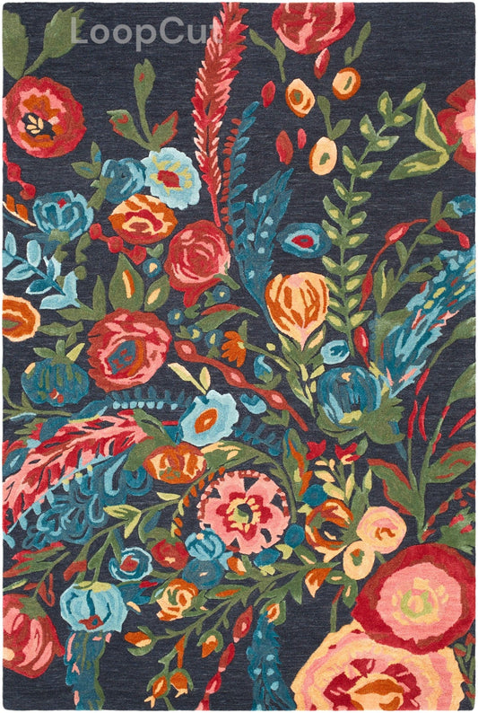 Handmade Wool Floral Area Rug for Living Room | Elegant Flower Garden Design, Soft, Thick and Durable | Bedroom, Dining Room & Home Decor Carpet