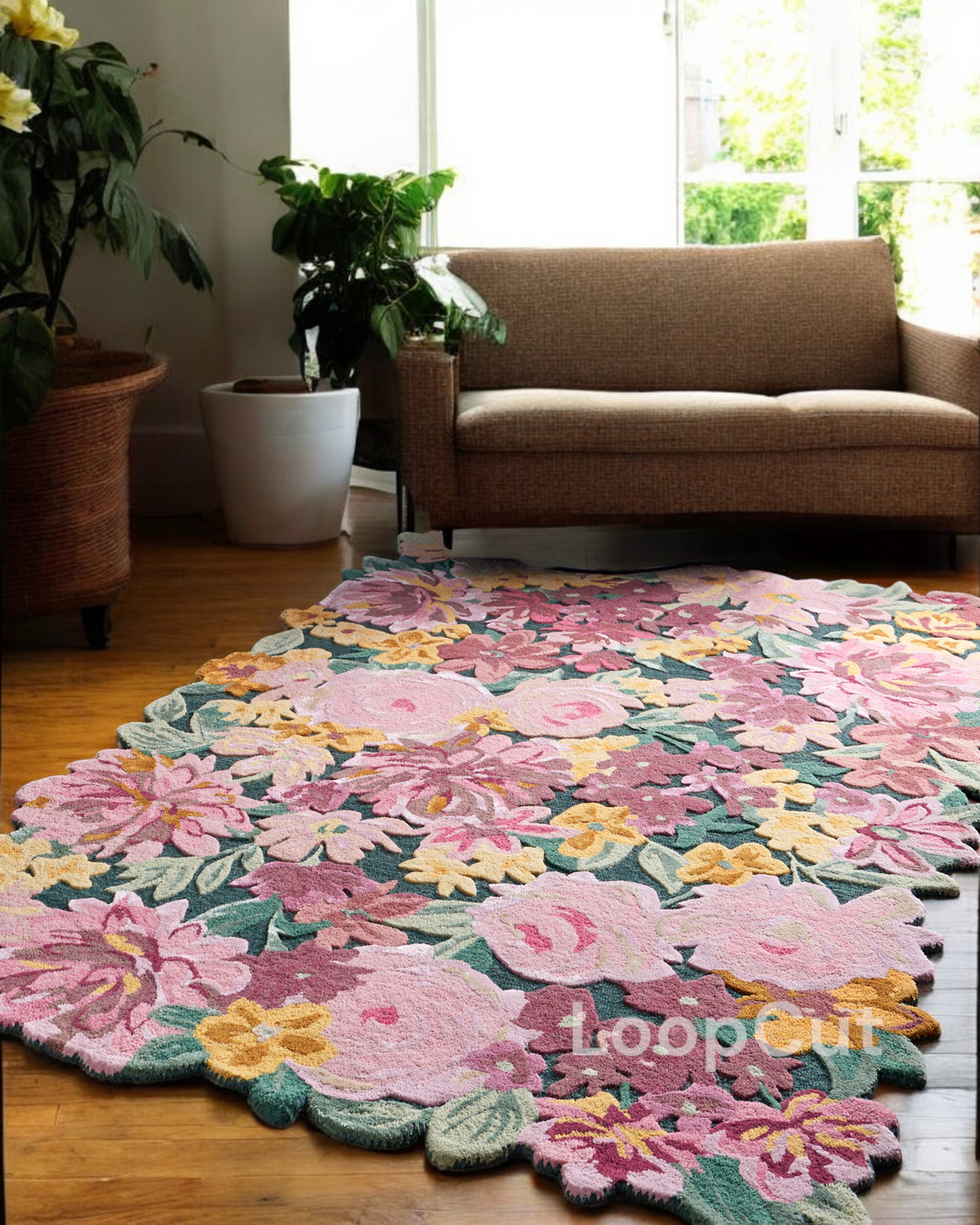 Handmade Wool Floral Area Rug for Living Room | Elegant Flower Garden Design, Soft, Thick and Durable | Bedroom, Dining Room & Home Decor Carpet
