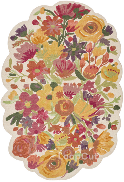 Handmade Wool Floral Area Rug for Living Room | Elegant Flower Garden Design, Soft, Thick and Durable | Bedroom, Dining Room & Home Decor Carpet