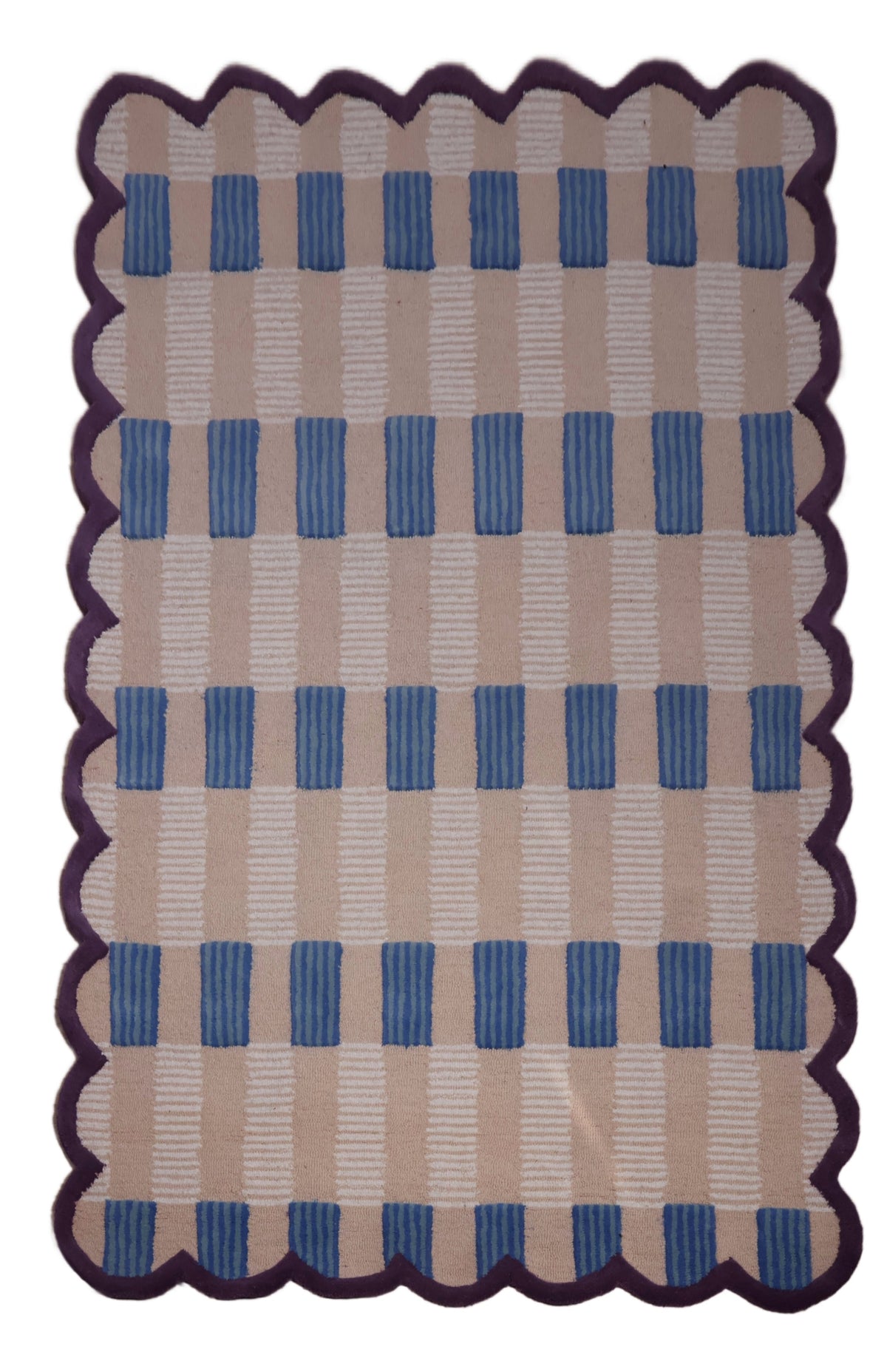 Hand-Tufted Scalloped Wool Area Rug, Modern Plaid Checkered Pattern, Soft & Durable Cozy Accent Rug for Living Room, Bedroom & Nursery, Handmade Decorative Carpet