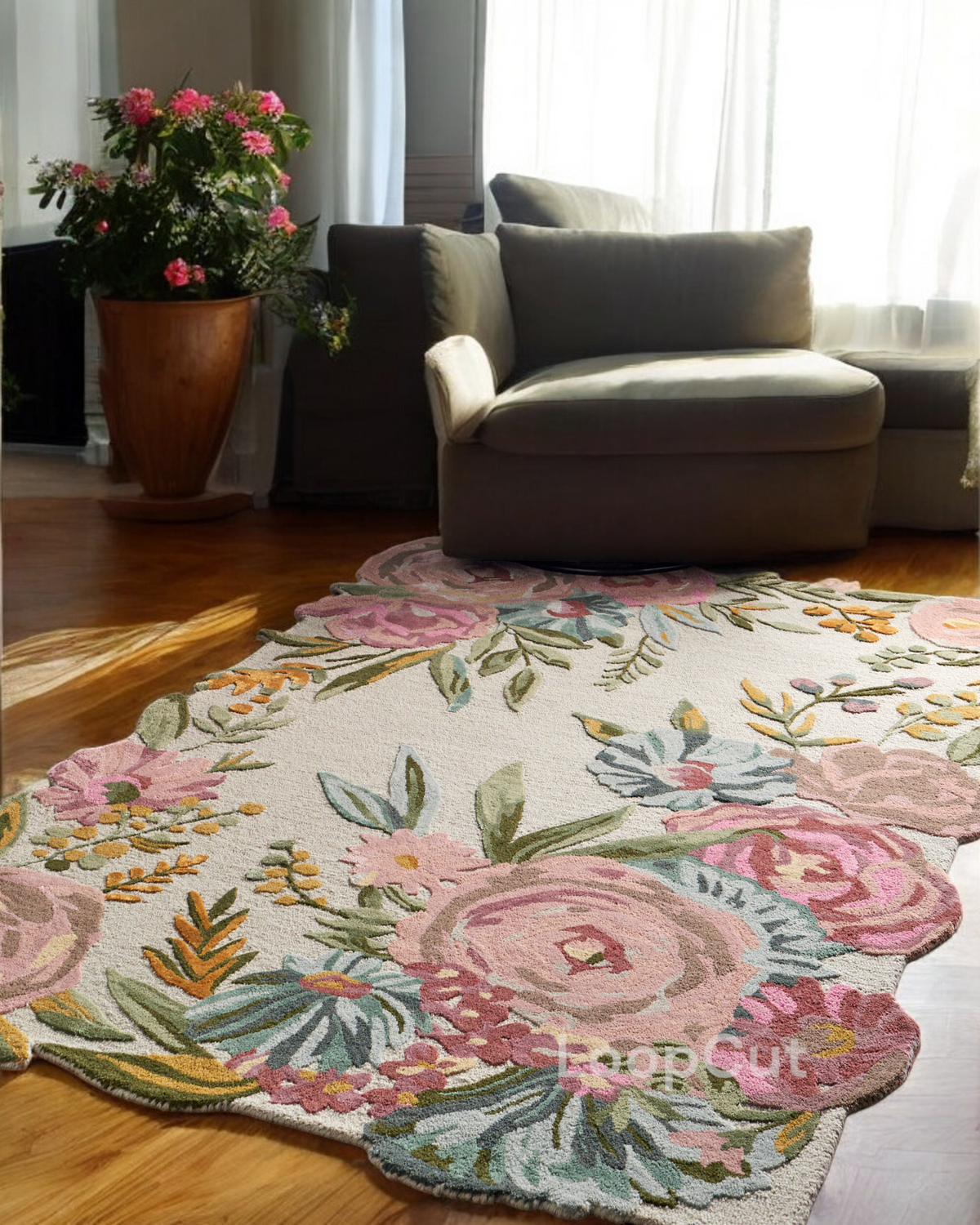 Handmade Wool Floral Area Rug for Living Room | Elegant Flower Garden Design, Soft, Thick and Durable | Bedroom, Dining Room & Home Decor Carpet