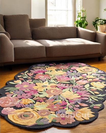 Handmade Wool Floral Area Rug for Living Room | Elegant Flower Garden Design, Soft, Thick and Durable | Bedroom, Dining Room & Home Decor Carpet