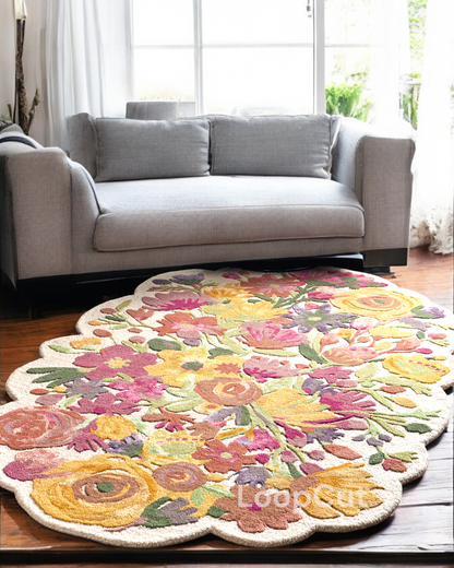 Handmade Wool Floral Area Rug for Living Room | Elegant Flower Garden Design, Soft, Thick and Durable | Bedroom, Dining Room & Home Decor Carpet