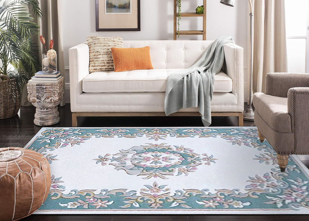 Handmade Royal Aubusson Wool Area Rug made by Imorted Premium Wool Rug Unique Modern Design Carpet for Living room, Bedroom and Dining room