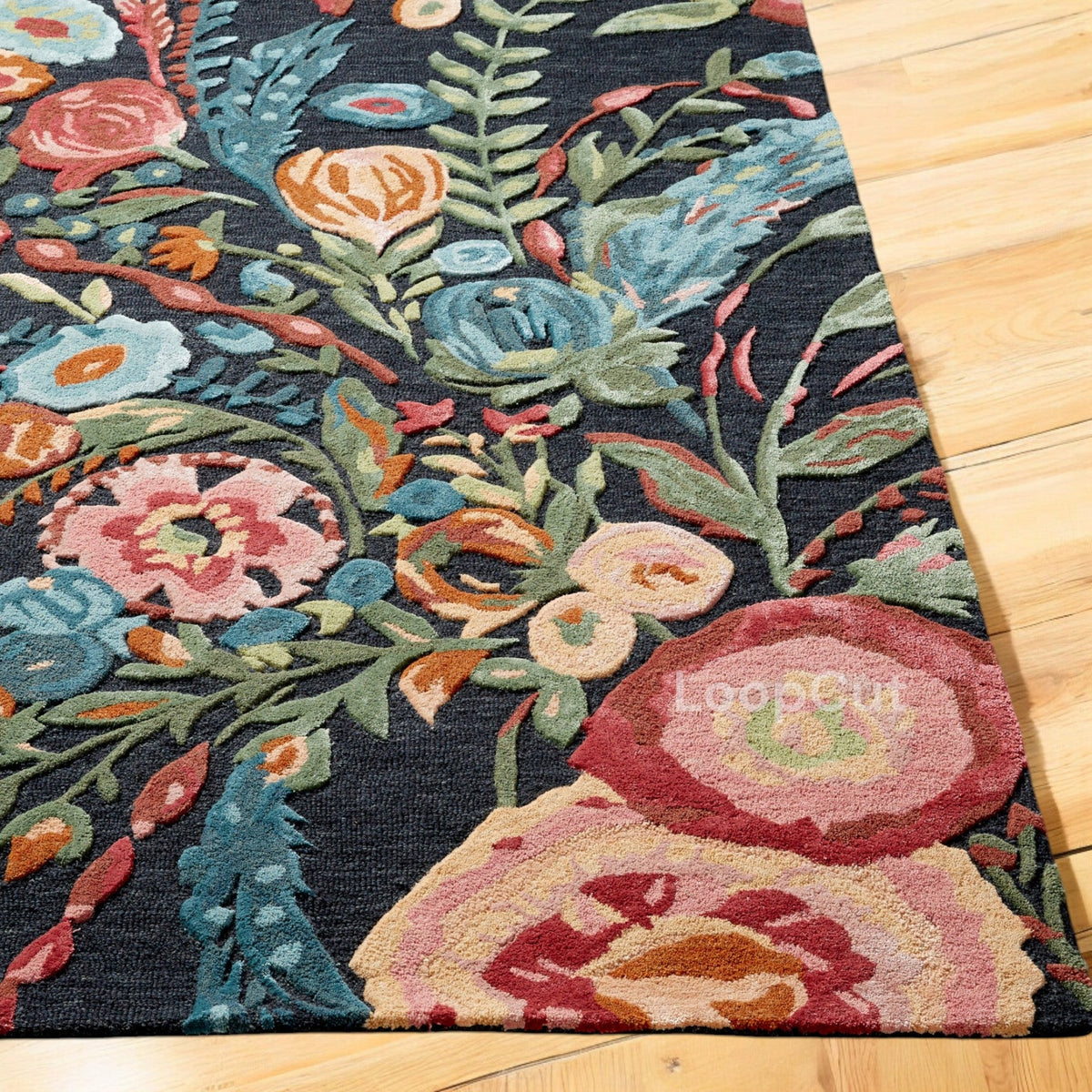 Handmade Wool Floral Area Rug for Living Room | Elegant Flower Garden Design, Soft, Thick and Durable | Bedroom, Dining Room & Home Decor Carpet