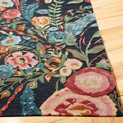 Handmade Wool Floral Area Rug for Living Room | Elegant Flower Garden Design, Soft, Thick and Durable | Bedroom, Dining Room & Home Decor Carpet