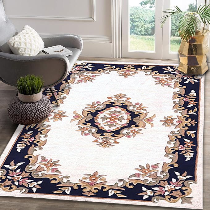 Handmade Royal Aubusson Wool Area Rug made by Imorted Premium Wool Rug Unique Modern Design Carpet for Living room, Bedroom and Dining room