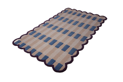 Hand-Tufted Scalloped Wool Area Rug, Modern Plaid Checkered Pattern, Soft & Durable Cozy Accent Rug for Living Room, Bedroom & Nursery, Handmade Decorative Carpet