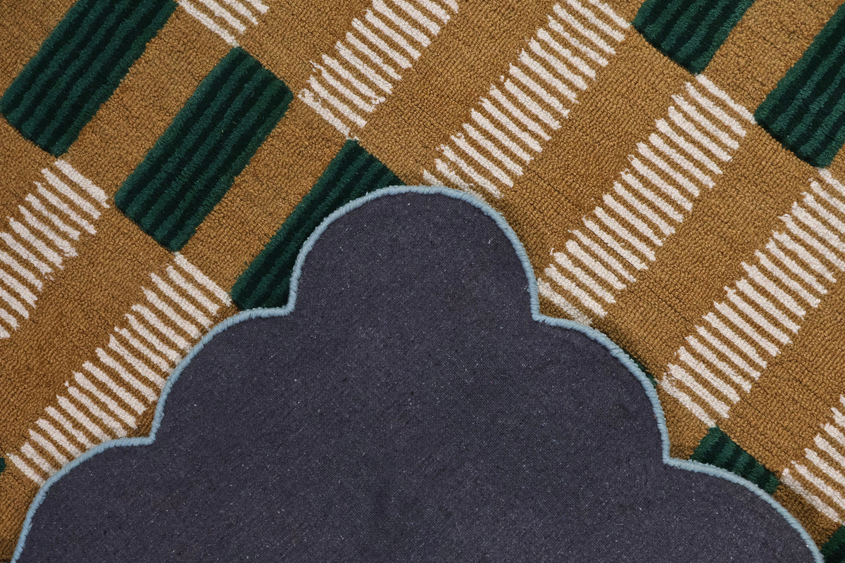 Hand-Tufted Scalloped Wool Area Rug, Modern Plaid Checkered Pattern, Soft & Durable Cozy Accent Rug for Living Room, Bedroom & Nursery, Handmade Decorative Carpet