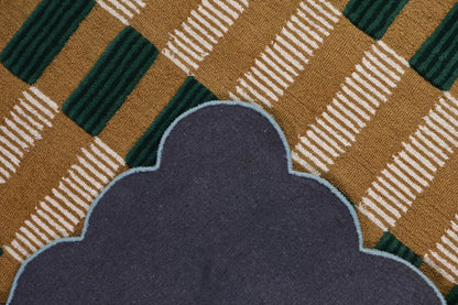 Hand-Tufted Scalloped Wool Area Rug, Modern Plaid Checkered Pattern, Soft & Durable Cozy Accent Rug for Living Room, Bedroom & Nursery, Handmade Decorative Carpet
