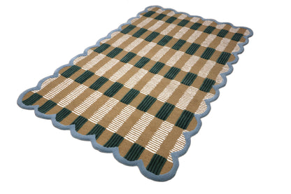 Hand-Tufted Scalloped Wool Area Rug, Modern Plaid Checkered Pattern, Soft & Durable Cozy Accent Rug for Living Room, Bedroom & Nursery, Handmade Decorative Carpet