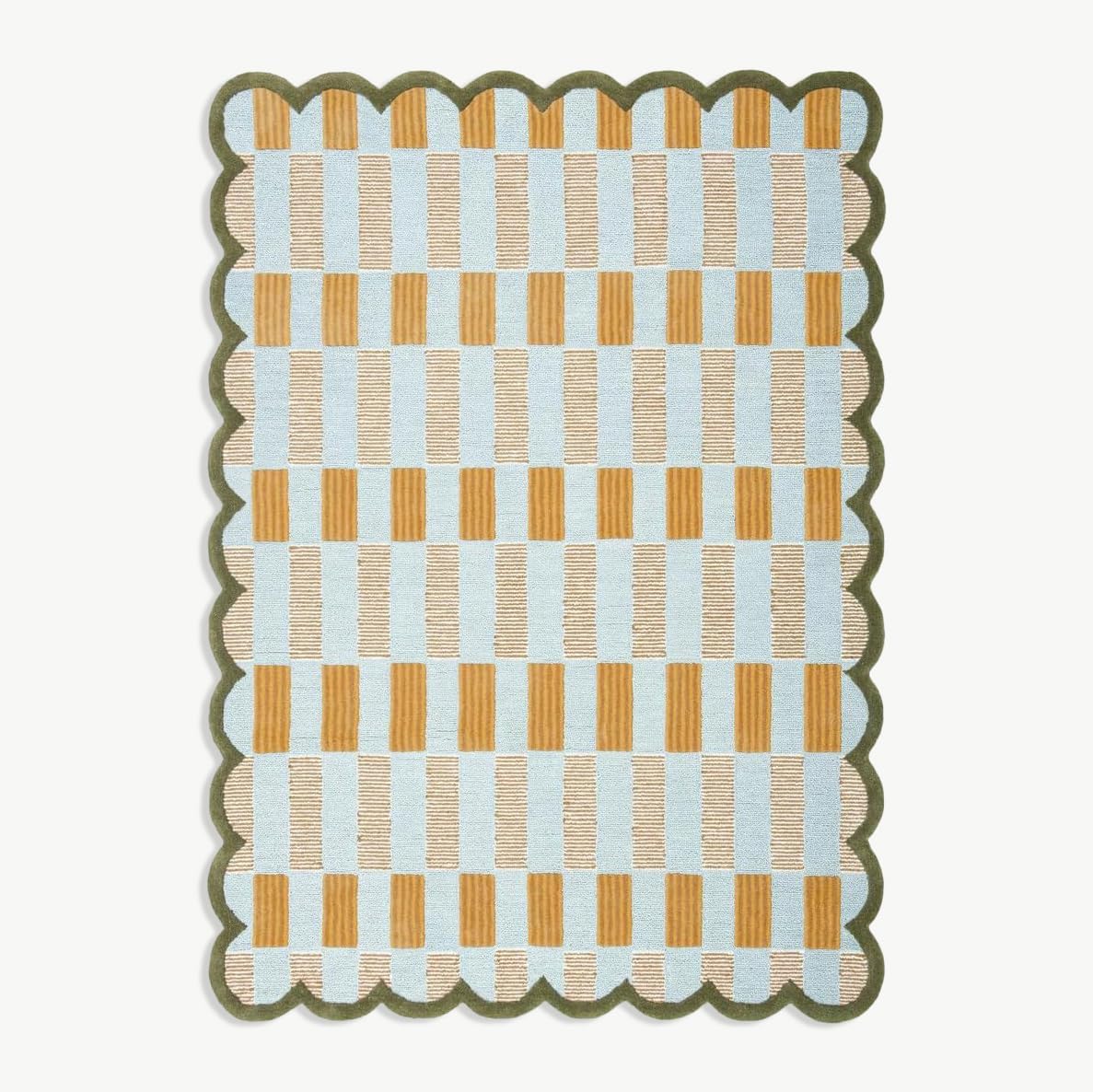 Hand-Tufted Scalloped Wool Area Rug, Modern Plaid Checkered Pattern, Soft & Durable Cozy Accent Rug for Living Room, Bedroom & Nursery, Handmade Decorative Carpet