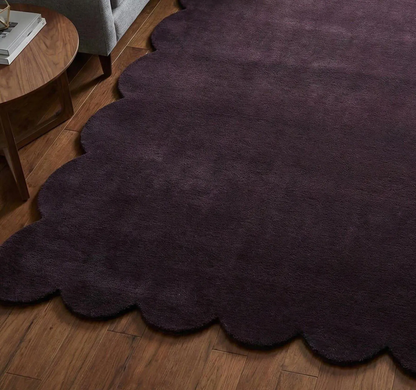 Hand Tufted Scalloped Wool Rug, Modern Solid Handmade Area Living Room Rug