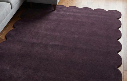 Hand Tufted Scalloped Wool Rug, Modern Solid Handmade Area Living Room Rug