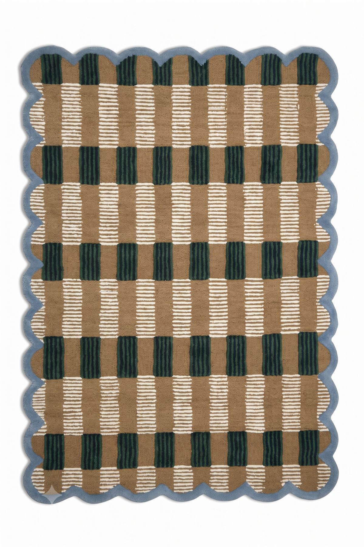 Hand-Tufted Scalloped Wool Area Rug, Modern Plaid Checkered Pattern, Soft & Durable Cozy Accent Rug for Living Room, Bedroom & Nursery, Handmade Decorative Carpet